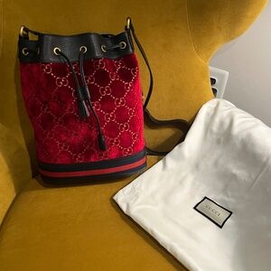 Gucci Red Velvet Bucket Bag